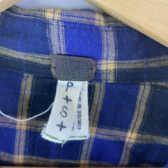 We The Free People Shirt Size Small Blue Plaid Check Long Sleeve Button Front - Picture 2 of 3